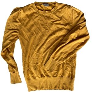 Cielo Women’s Sweater Pullover Mustard Ruffle Knit Stretch Long  Puff Sleeve